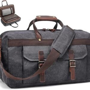 waxed canvas cowhide leather travel duffle bag 42l duffel bag waterproof overnight carry on luggage sport weekender bag for men (brown 23") (copy)