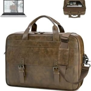 luxorro full grain leather briefcase for men, top choice gifts, handcrafted laptop bag with multiple compartments and brass hardware, fits 15.6 inch laptop (copy)